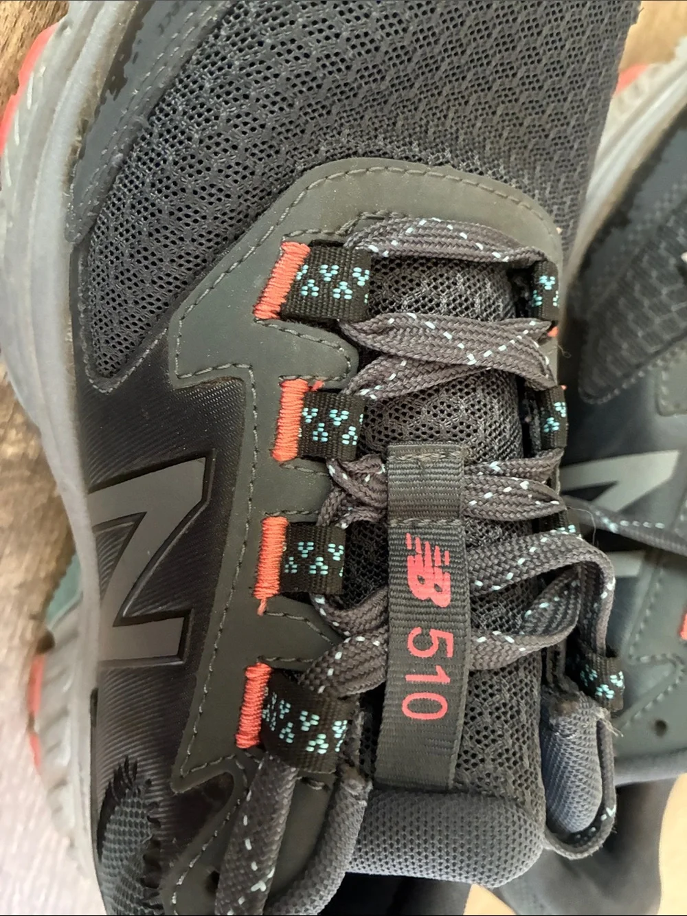 Like New: New Balance Acteva Trail Navy Blue Sneakers with Coral & Blue Accents